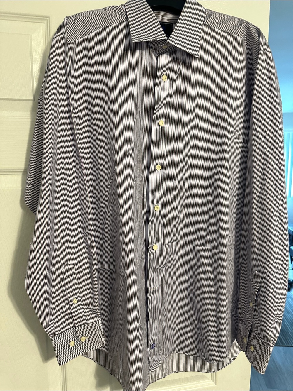David Donahue Navy and White Pinstripe Dress Shirt